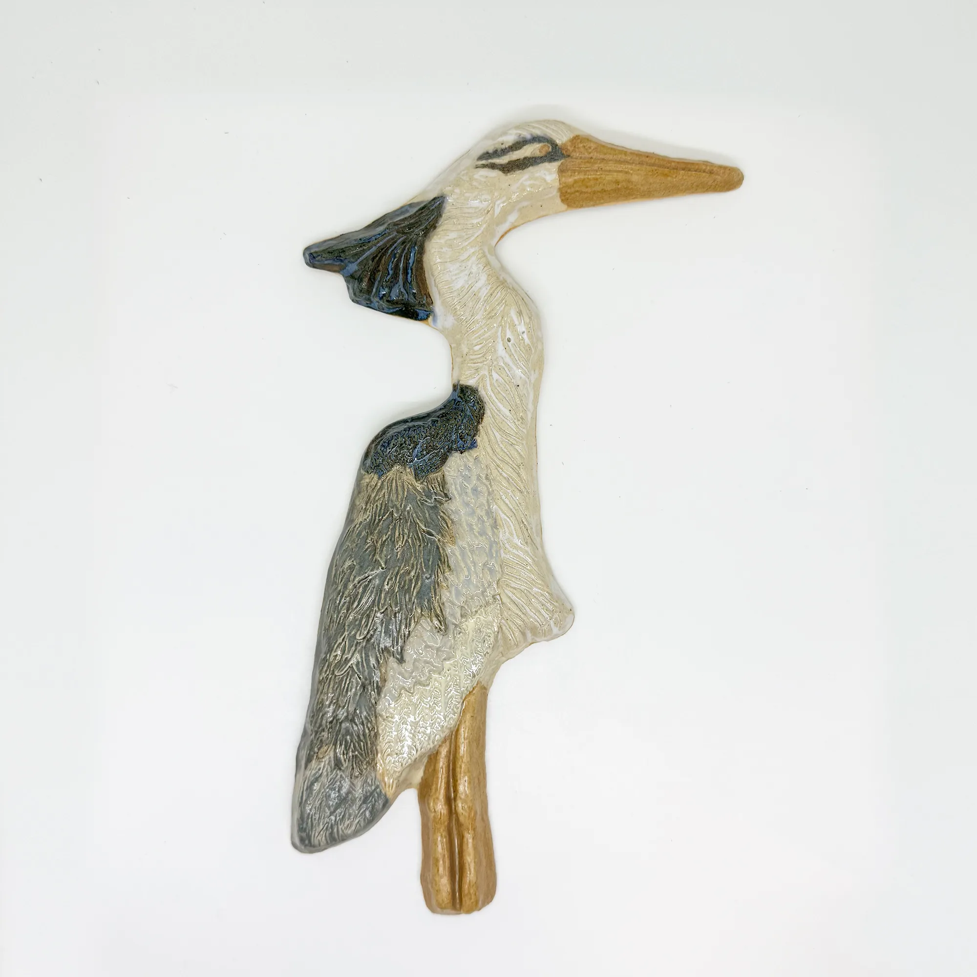 Large Heron - 10" Glazed Ceramic Tile 1 large heron handmade glazed mosaic tile