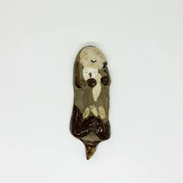 Seconds - Discounted Tile 2 Sea Otter (mom & pup baby) handmade mosaic tile