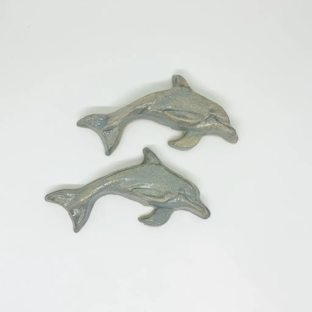Set of two handmade mosaic tile dolphins